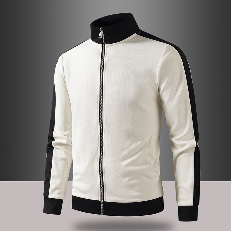 Mens Fashion Baseball Jersey - Autumn Men Color Block Stand Collar