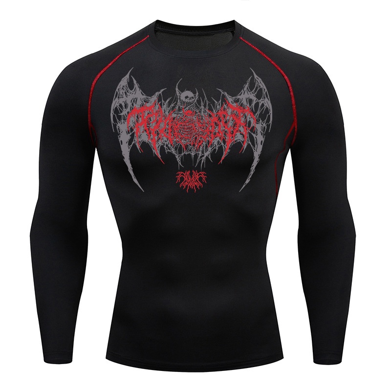 Skull Wings Print Long Sleeve  - Compression Shirt Workout 评论和价格