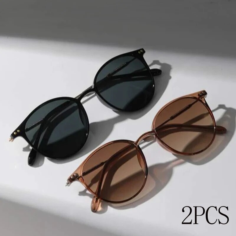 2PCS Women Men Small Round Sun - Men'S Fashion Round Glasses 评论和价格