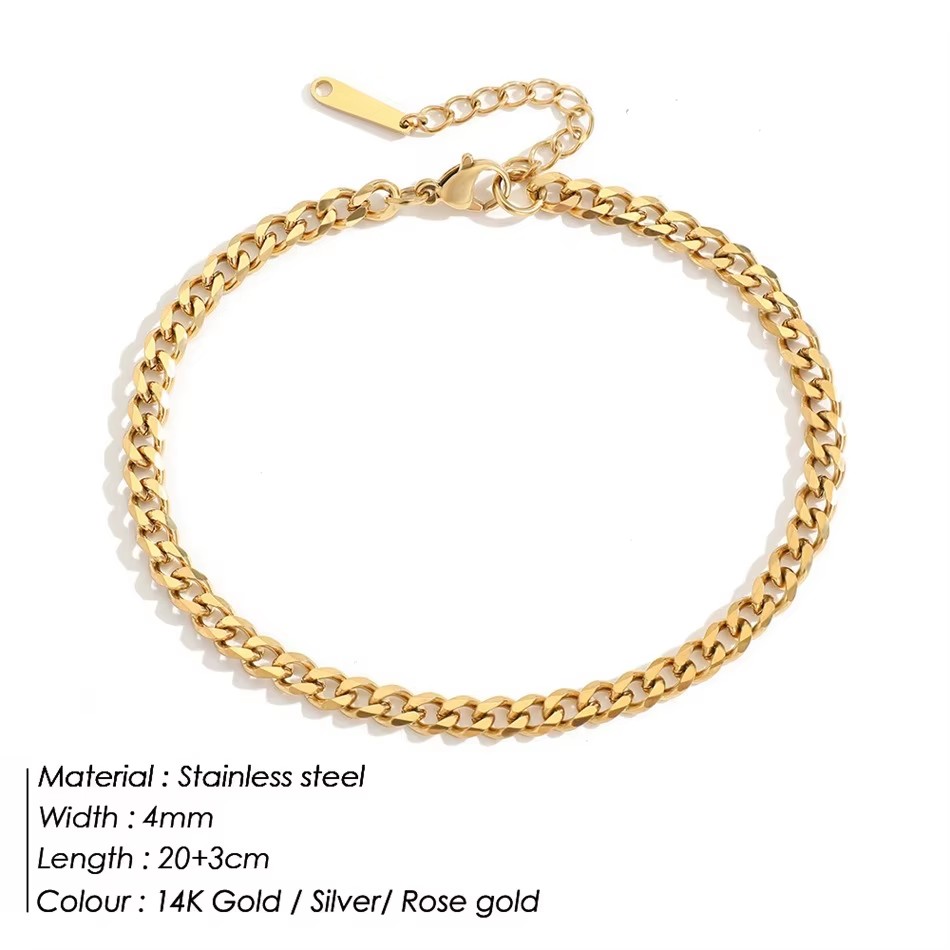 4MM Stainless Steel Simple Cub - Men'S Fashion Gold Chain 评论和价格