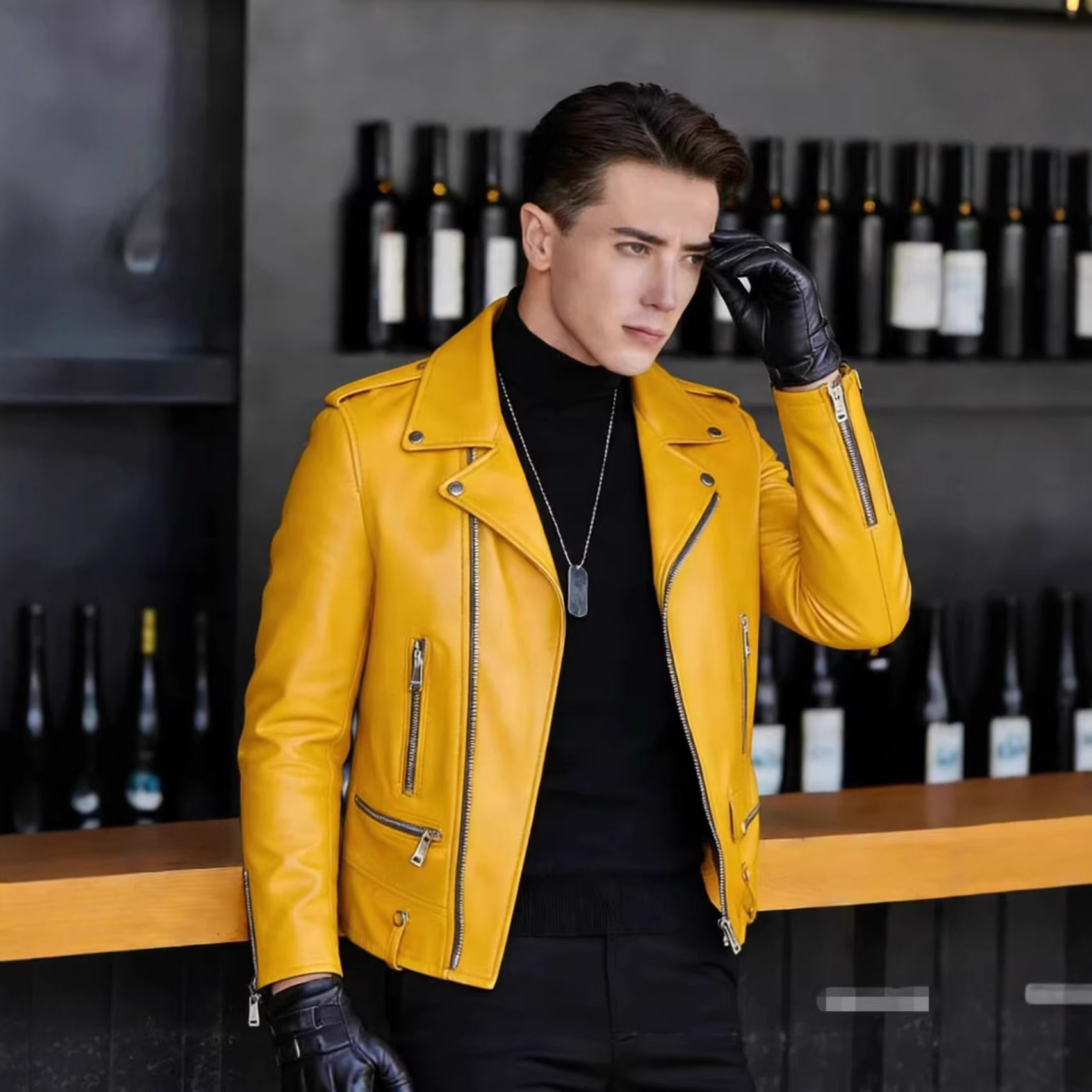 Men's Autumn Winter PU Leather - Jacket Mens Fashion 评论和价格